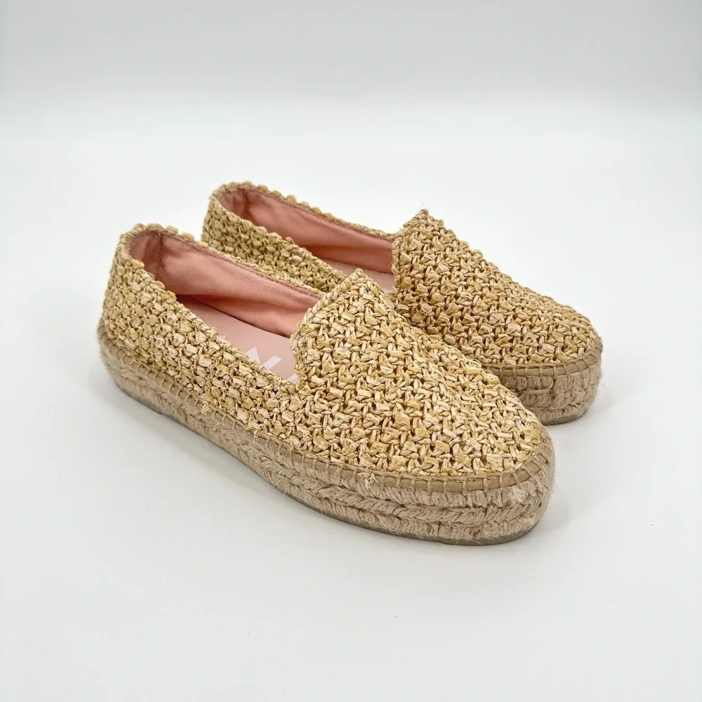 Manebi Natural Raffia Double Sole‎ Platform Espadrille Loafers Beige 39 / US 8
